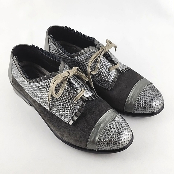 NAOT Yama Silver  Cap Toe Leather Suede Oxford Lace Up Shoes Size 37 - Picture 3 of 15